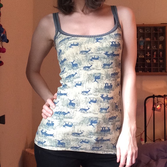 Free People Thermal Deer Lace Tank Vintage
